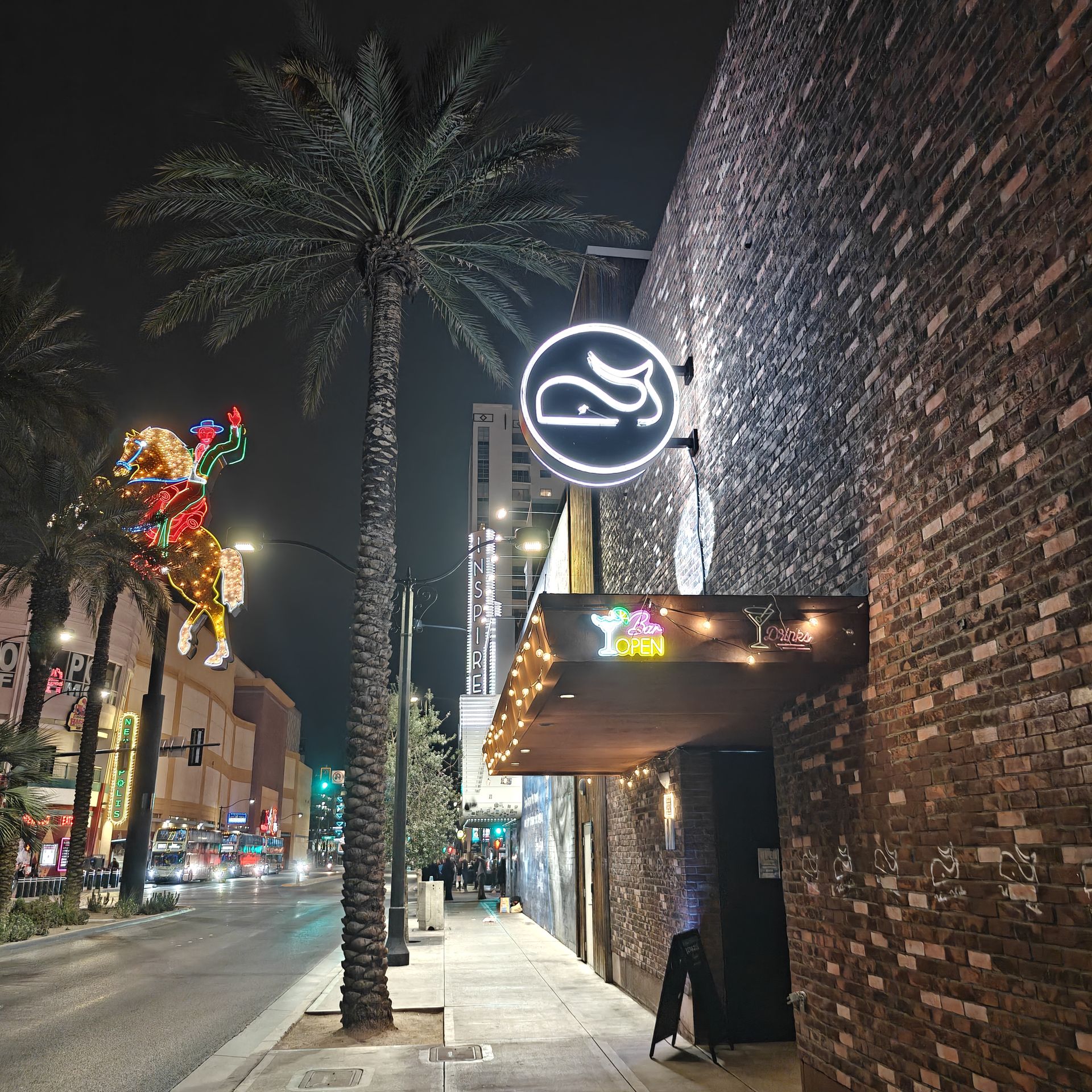 White Whale neon sign on Fremont East at night